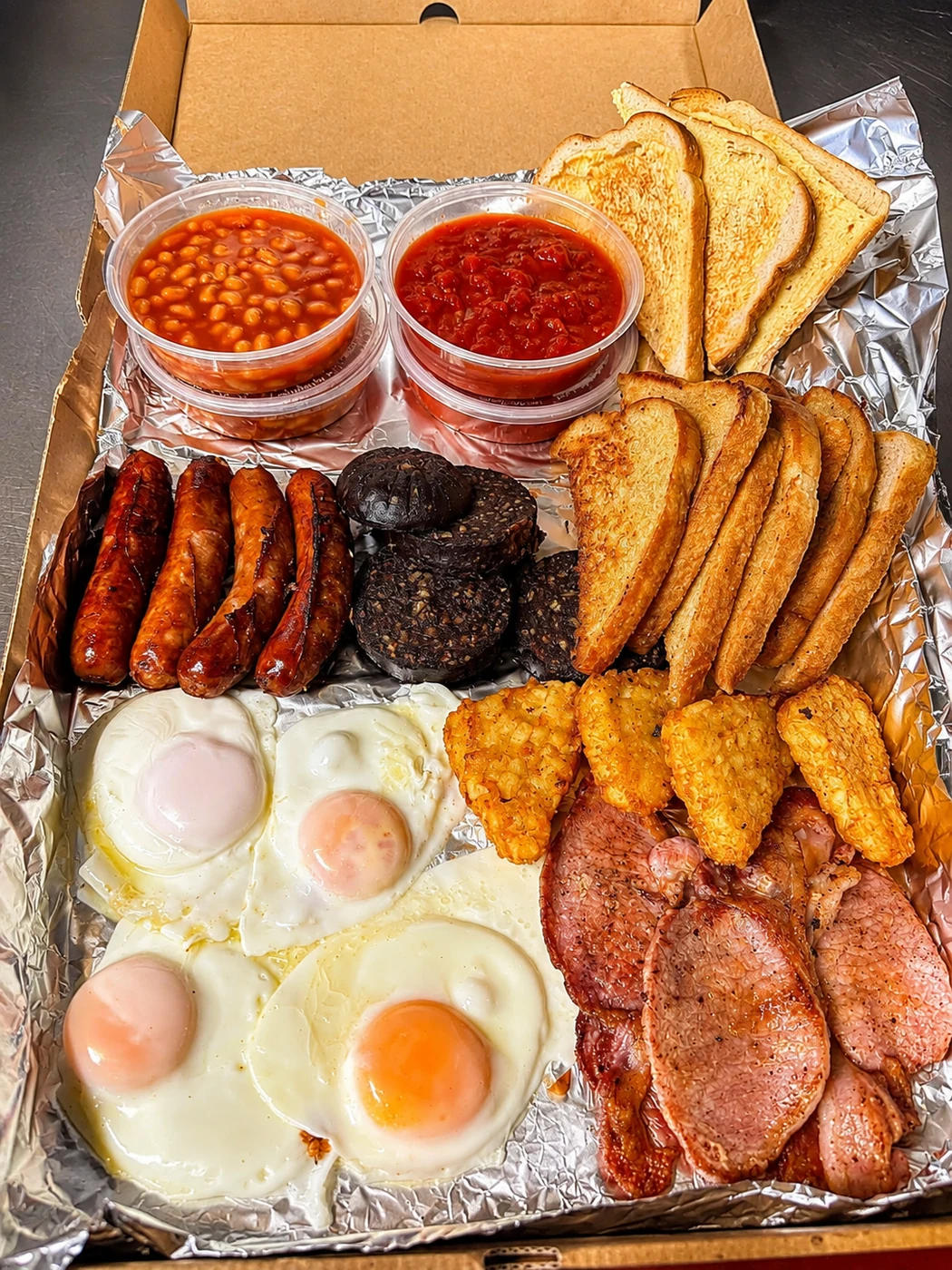 Full English breakfast takeaway box from Gem Cafe Coxhoe