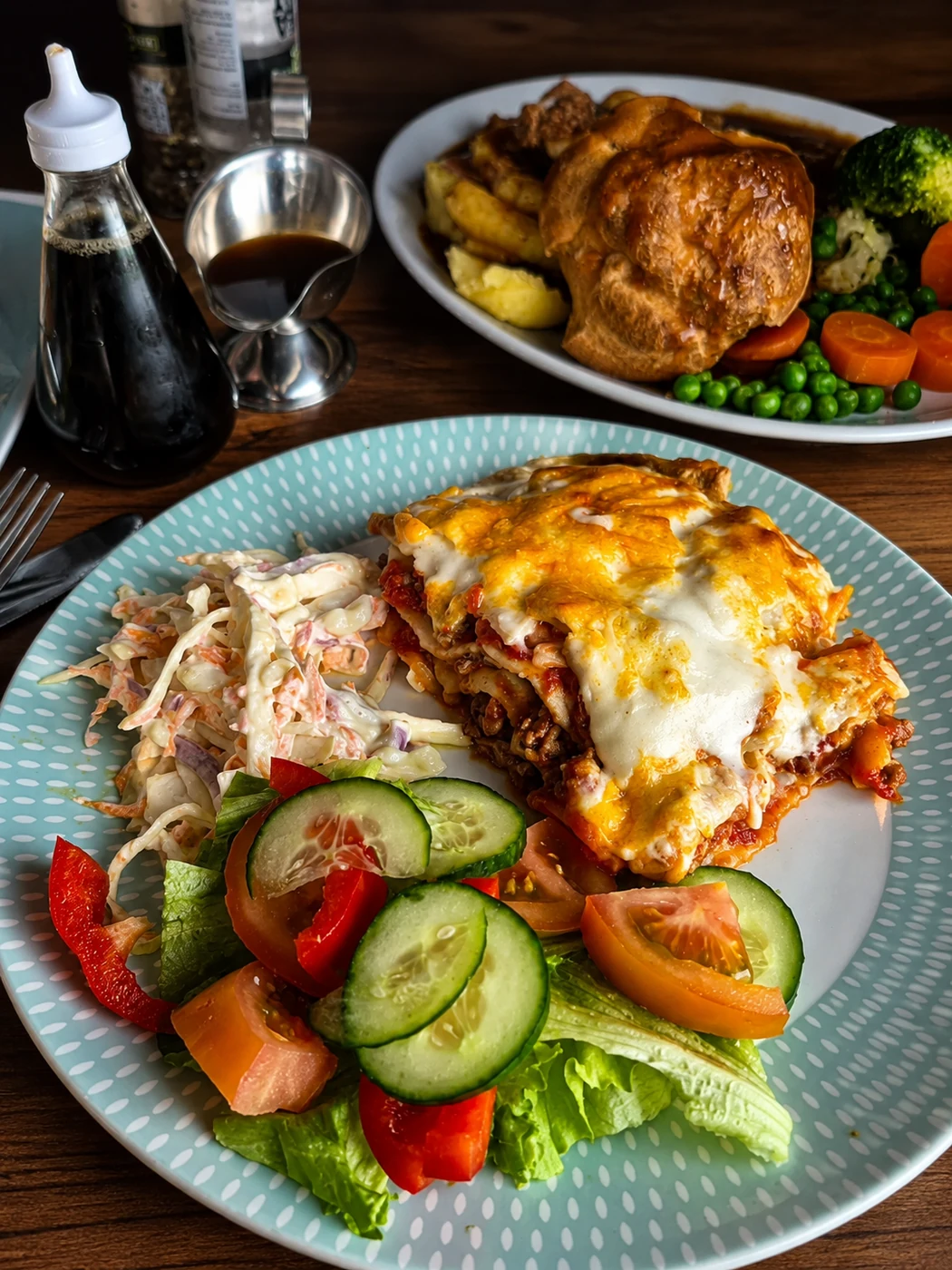 Lasagne with coleslaw and salad at Gem Cafe Coxhoe